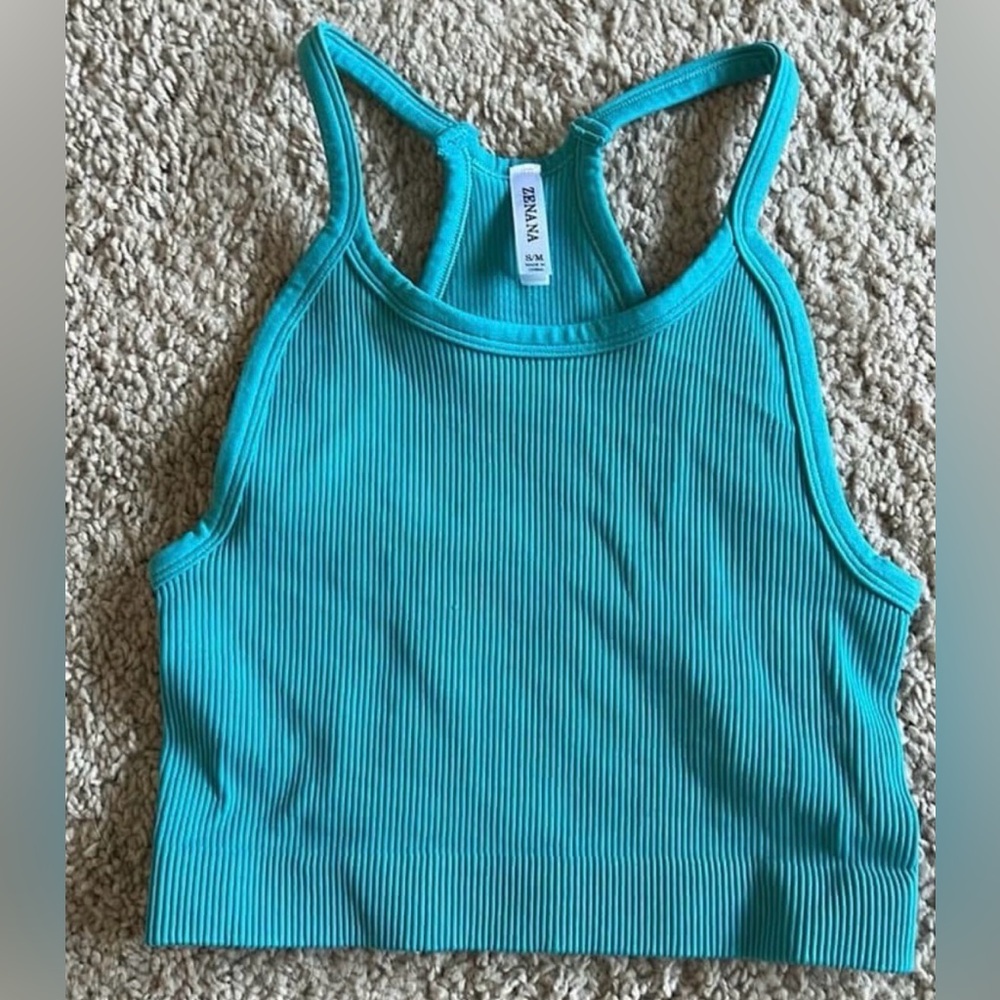 Zara Turquoise Ribbed Crop Top